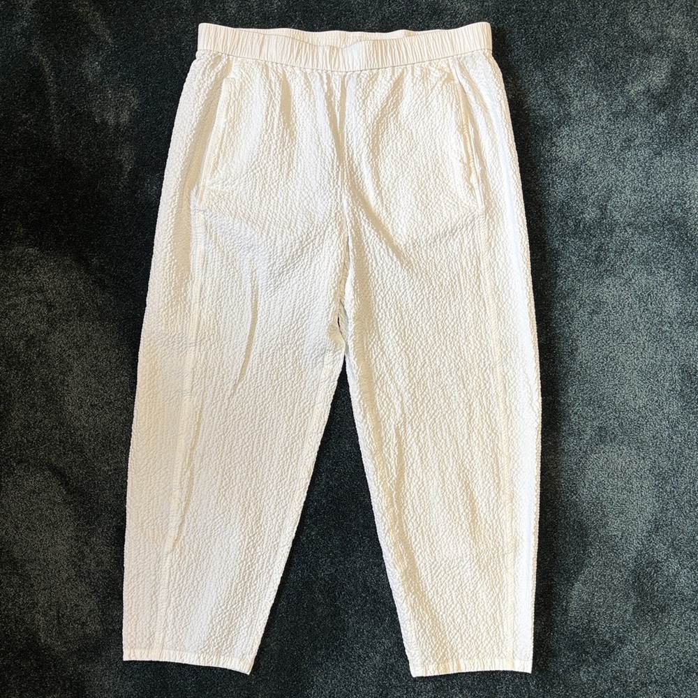 Eileen Fisher Organic Cotton Textured Barrel Lantern Ankle Pants, NWOT, Large,
